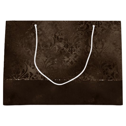 Mitternacht Bronze Romance | Satiny Grunge Damask Große Geschenktüte (Vorderseite)