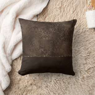 Mitternacht Bronze Romance   Satiny Grunge Damask Kissen