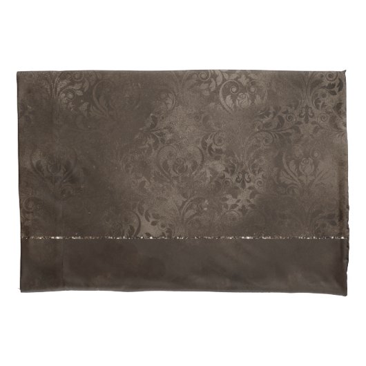 Mitternacht Bronze Romance | Satiny Grunge Damask Kissenbezug (Vorderseite-Links)