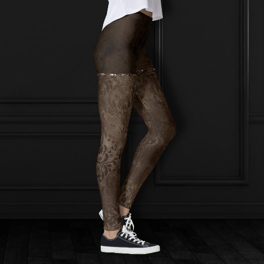 Mitternacht Bronze Romance | Satiny Grunge Damask Leggings