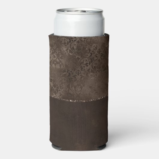 Mitternacht Bronze Romance | Satiny Grunge Damask Selters Dosenkühler (Seltzer Rückseite)