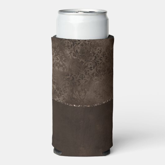 Mitternacht Bronze Romance | Satiny Grunge Damask Selters Dosenkühler (Seltzer Vorderseite)