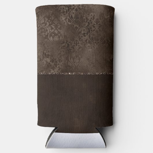 Mitternacht Bronze Romance | Satiny Grunge Damask Selters Dosenkühler (Vorderseite)