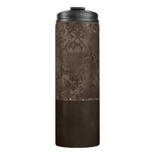 Mitternacht Bronze Romance   Satiny Grunge Damask Thermosbecher