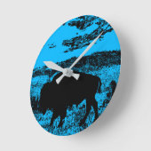 Mitternacht Buffalo - Plains Bison Runde Wanduhr (Winkel)