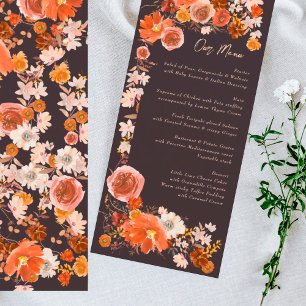 Mitternacht Burnt Orange Floral Frame Bouquet Wedd Menükarte