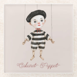 Mitternacht Cabaret Schwarz Weiß Puppe Barett Glasuntersetzer