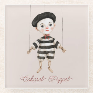 Mitternacht Cabaret Schwarz Weiß Puppe Barett Glasuntersetzer