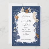 Mitternacht Classic Blue Ivory Floral Elegante Einladung (Vorderseite)