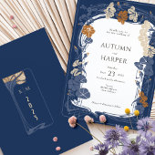 Mitternacht Classic Blue Ivory Floral Elegante Einladung