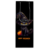 Mitternacht das witzige Schwarze KatzenHalloween Geschenktüte Für Weinflaschen (Vorderseite)