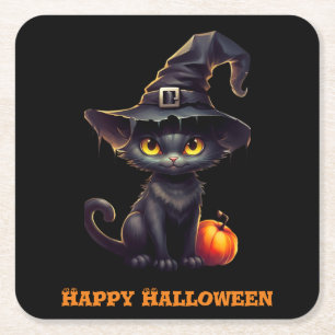 Mitternacht das witzige Schwarze KatzenHalloween Rechteckiger Pappuntersetzer