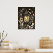 Mitternacht Dunkelgarten Laterne Blumencocktail Poster (Küche)