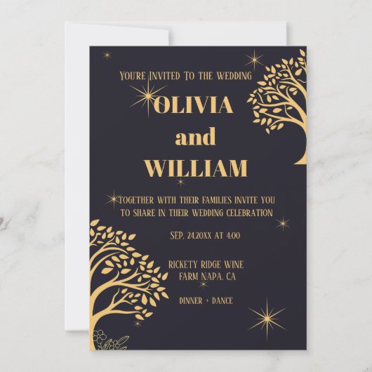 "Mitternacht Elegance: Dunkle blaue Hochzeit Einladung (Vorderseite)