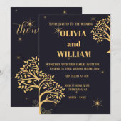 "Mitternacht Elegance: Dunkle blaue Hochzeit Einladung (Vorne/Hinten)