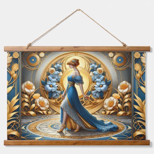 Mitternacht Elegance in Blumenrahmen Wandteppich Mit Holzrahmen (Vorderseite)