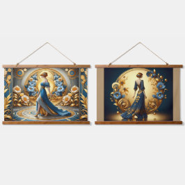 Mitternacht Elegance in Blumenrahmen Wandteppich Mit Holzrahmen