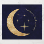 Mitternacht Elegant Celestial Gold Moon Stars Hoch Schaumweinetikett (Einzelnes Label)