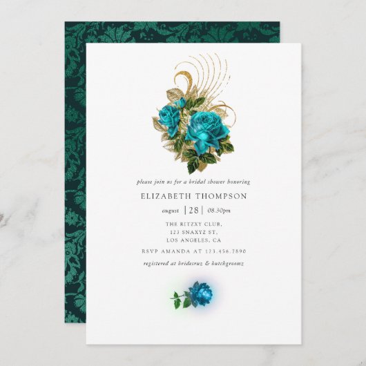 Mitternacht Fantasy Türkis und Gold Brautparty Einladung (Vorne/Hinten)