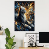 Mitternacht Feline Elegance Poster (Heimbüro)
