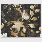 Mitternacht Florals: Black & Gold Glamour Geschenkpapier (Flach)