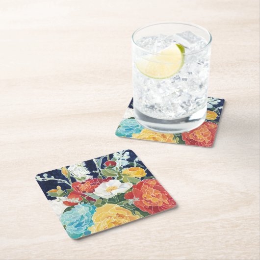 Mitternacht Florals I Rechteckiger Pappuntersetzer (Vor Ort)