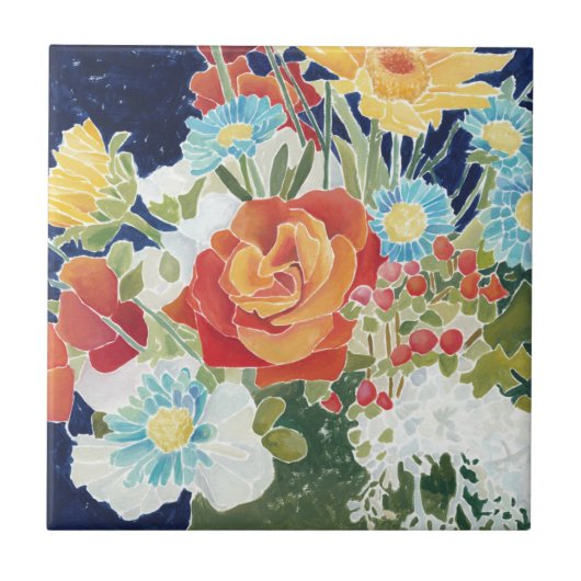 Mitternacht Florals IV Fliese (Vorderseite)