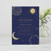 Mitternacht Galaxy Moon Star Babydusche Einladung (Stehend Vorderseite)