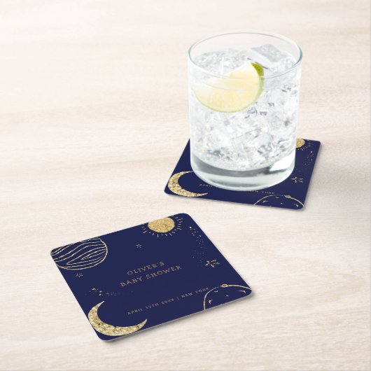 Mitternacht Galaxy Moon Star Babydusche Rechteckiger Pappuntersetzer (Vor Ort)