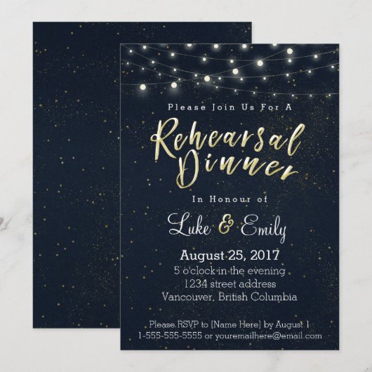 Mitternacht Glamour Probe Dinner Einladung (Vorne/Hinten)