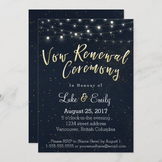 Mitternacht Glamour Vow Renewal Zeremonie Einladung (Vorne/Hinten)