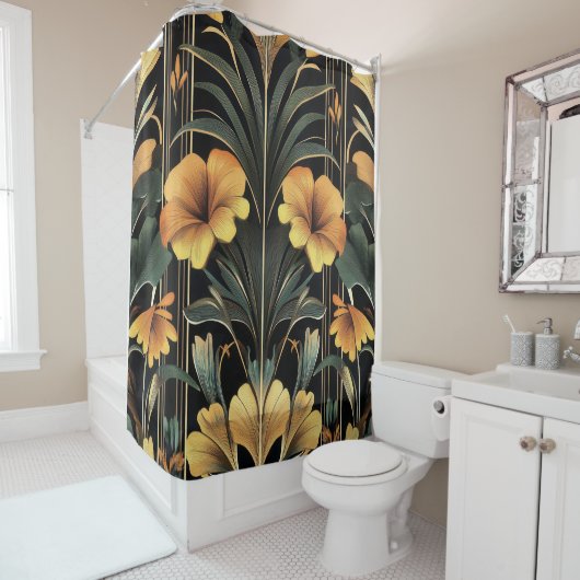 Mitternacht Gold Bloom Art Deco Duschvorhang (Beispiel)