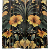 Mitternacht Gold Bloom Art Deco Duschvorhang (Vorderseite)