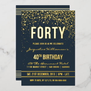 Mitternacht   Goldene Konfetti 40. Geburtstagsfeie Folieneinladung