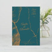 Mitternacht Grüne und Kupfermarmor Save the Date Einladung (Stehend Vorderseite)