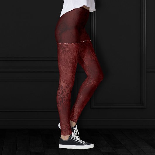 Mitternacht Henna Romance | Red Satiny Grunge Dama Leggings