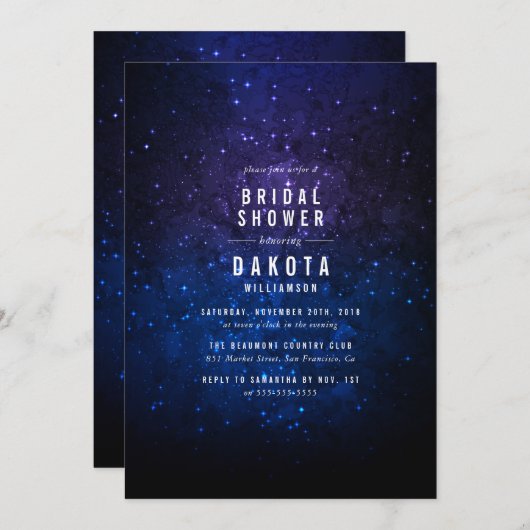 Mitternacht Himmel & Sterne Galaxy Brautparty Einladung (Vorne/Hinten)