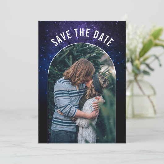 Mitternacht Himmel und leuchtende Sterne Galaxy We Save The Date (Stehend Vorderseite)