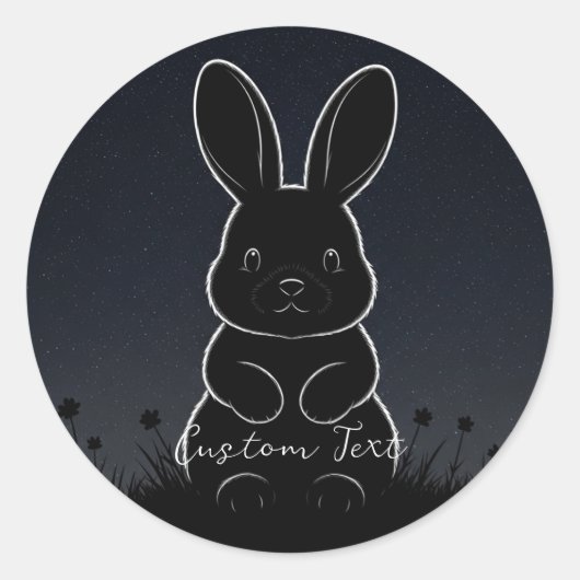 Mitternacht Hopper: Personalisierte Kaninchen-Silh Runder Aufkleber (Vorderseite)