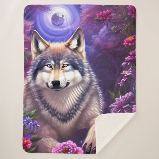 Mitternacht Howl Floral Wolf Sherpadecke (Vorderseite)