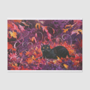 Mitternacht im Wald, schwarze Katze, Herbstlaub Seidenpapier