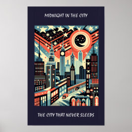 Mitternacht in der Stadt, die niemals Art Deco sch Poster