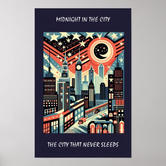 Mitternacht in der Stadt, die niemals Art Deco sch Poster (Vorne)