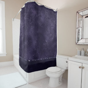 Mitternacht Indigo Romance   Satiny Grunge Damask Duschvorhang