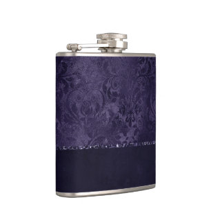 Mitternacht Indigo Romance   Satiny Grunge Damask Flachmann