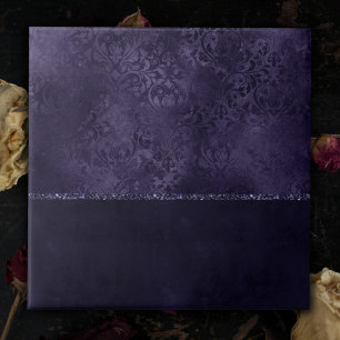 Mitternacht Indigo Romance   Satiny Grunge Damask Fliese