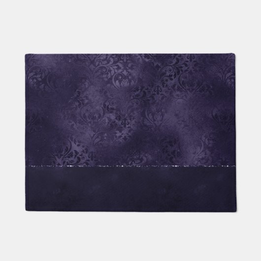 Mitternacht Indigo Romance | Satiny Grunge Damask Fußmatte (Vorderseite)