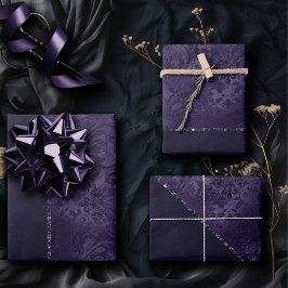 Mitternacht Indigo Romance | Satiny Grunge Damask Geschenkpapier Set