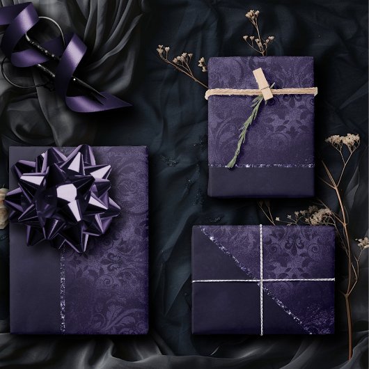 Mitternacht Indigo Romance | Satiny Grunge Damask Geschenkpapier Set