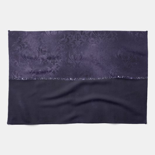 Mitternacht Indigo Romance | Satiny Grunge Damask Geschirrtuch (Horizontal)